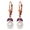 Genuine 4.4 ctw Pearl & Amethyst Earrings Jewelry 14KT Rose Gold - REF-25H3X