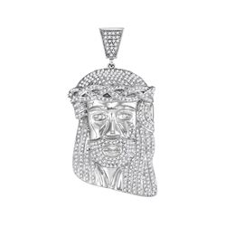 1.35 CTW Mens Diamond Jesus Head Messiah Charm Pendant 10KT White Gold - REF-82F4N