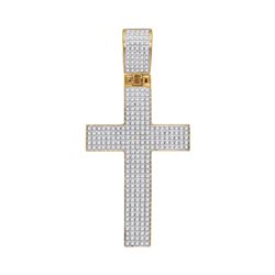 0.90 CTW Mens Diamond Roman Cross Charm Pendant 10KT Yellow Gold - REF-75W2K