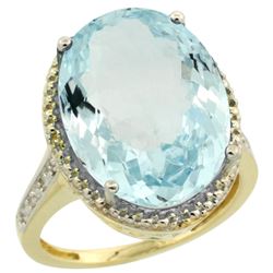 Natural 13.6 ctw Aquamarine & Diamond Engagement Ring 14K Yellow Gold - REF-236V2F