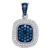 Image 1 : 0.50 CTW Blue Color Diamond Double Rectangle Cluster Pendant 10KT White Gold - REF-24H2M