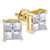 0.25 CTW Princess Diamond Square Cluster Stud Earrings 14KT Yellow Gold - REF-26H3M