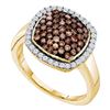 Image 1 : 0.95 CTW Cognac-brown Color Diamond Square Cluster Ring 10KT Yellow Gold - REF-33M8H