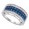 Image 1 : 0.45 CTW Blue Color Diamond Triple Row Ring 10KT White Gold - REF-37X5Y