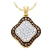 Image 1 : 0.85 CTW Cognac-brown Color Diamond Square Cluster Pendant 10KT Yellow Gold - REF-30Y2X