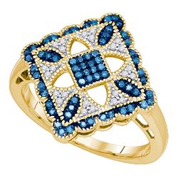 0.25 CTW Blue Color Diamond Square Cluster Ring 10KT Yellow Gold - REF-30K2W