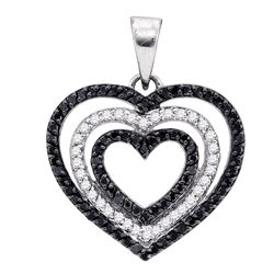 0.62 CTW Black Color Diamond Triple Nested Heart Pendant 10KT White Gold - REF-30M2H