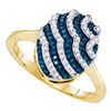 Image 1 : 0.33 CTW Blue Color Diamond Oval Cluster Ring 10KT Yellow Gold - REF-24X2Y