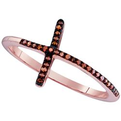 0.10 CTW Red Color Diamond Cross Ring 10KT Rose Gold - REF-14W9K