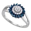 0.25 CTW Blue Color Diamond Circle Cluster Ring 10KT White Gold - REF-14X9Y