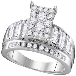 0.92 CTW Diamond Rectangle Cluster Bridal Engagement Ring 10KT White Gold - REF-67M4H