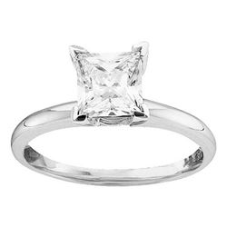 0.75 CTW Princess Diamond Solitaire Bridal Engagement Ring 14KT White Gold - REF-206K2W