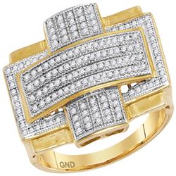 0.50 CTW Mens Diamond Convex Cross Rectangle Cluster Ring 10KT Yellow Gold - REF-67F4N