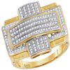 Image 1 : 0.50 CTW Mens Diamond Convex Cross Rectangle Cluster Ring 10KT Yellow Gold - REF-67F4N