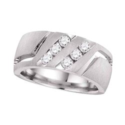 0.50 CTW Mens Diamond Double Two Row Wedding Matte Ring 14KT White Gold - REF-127F4N