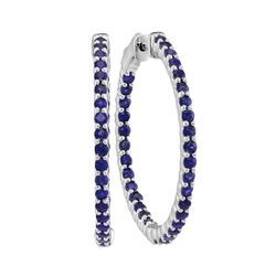 2.33 CTW Natural Blue Sapphire Hoop Earrings 14KT White Gold - REF-82N4F