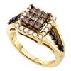 Image 1 : 1 CTW Princess Cognac-brown Color Diamond Framed Ring 14KT Yellow Gold - REF-75H2M