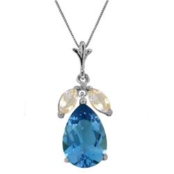 Genuine 6.5 ctw Blue Topaz & White Topaz Necklace Jewelry 14KT White Gold - REF-38Y2F