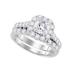 2 CTW Diamond Halo Bridal Engagement Ring 14k White Gold - REF-382X4Y