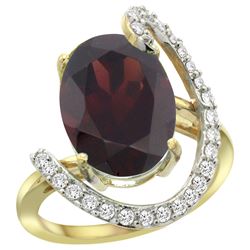 Natural 6.91 ctw Garnet & Diamond Engagement Ring 14K Yellow Gold - REF-100K3R