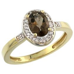 Natural 1.08 ctw Smoky-topaz & Diamond Engagement Ring 10K Yellow Gold - REF-25V5F