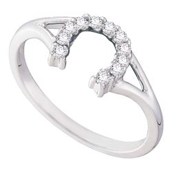 0.10 CTW Diamond Lucky Horseshoe Split-shank Ring 10KT White Gold - REF-12F8N