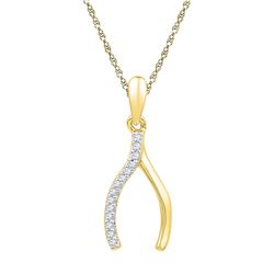 0.05 CTW Diamond Wishbone Lucky Prosperity Charm Pendant 10KT Yellow Gold - REF-6F2N