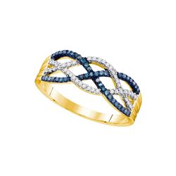 0.25 CTW Blue Color Diamond Woven Strand Ring 10KT Yellow Gold - REF-25M4H