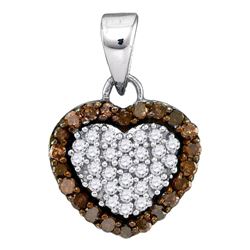 0.33 CTW Cognac-brown Color Diamond Heart Pendant 10KT White Gold - REF-14K9W