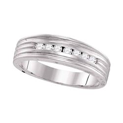 0.27 CTW Mens Diamond Ribbed Wedding Ring 10KT White Gold - REF-30Y2X