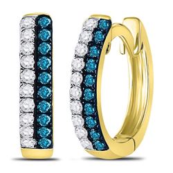 0.20 CTW Blue Color Diamond Huggie Earrings 10KT Yellow Gold - REF-13Y4X