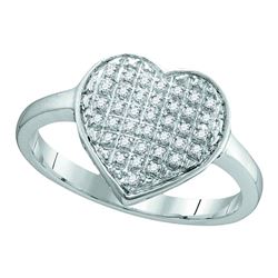 0.10 CTW Diamond Heart Love Cluster Ring 10KT White Gold - REF-12F2N