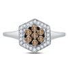 Image 2 : 0.50 CTW Cognac-brown Color Diamond Polygon Cluster Ring 10KT White Gold - REF-24F2N