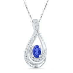 0.52 CTW Oval Created Blue Sapphire Solitaire Diamond Pendant 10KT White Gold - REF-10M5H