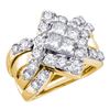 Image 1 : 2 CTW Princess Diamond Cluster Bridal Engagement Ring 14KT Yellow Gold - REF-254F9N