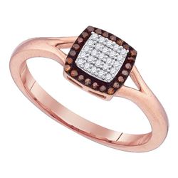 0.14 CTW Red Color Diamond Square Cluster Split-shank Ring 10KT Rose Gold - REF-19K4W