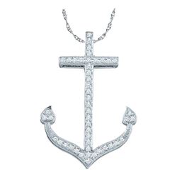 0.15 CTW Diamond Anchor Nautical Ocean Pendant 10KT White Gold - REF-18M2H