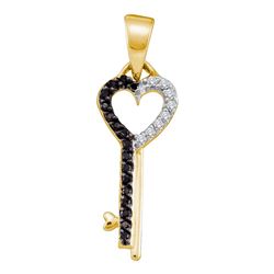 0.10 CTW Black Color Diamond Key Heart Pendant 10KT Yellow Gold - REF-10Y5X