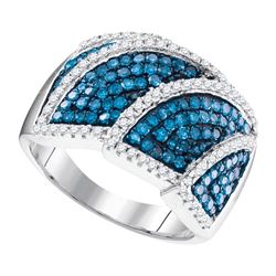 1 CTW Blue Color Diamond Overlay Fashion Ring 10KT White Gold - REF-57K2W