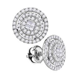 0.51 CTW Princess Diamond Soleil Cluster Screwback Earrings 14KT White Gold - REF-59N9F