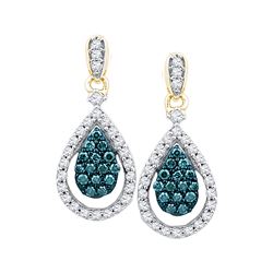 0.63 CTW Blue Color Diamond Teardrop Dangle Earrings 10KT Rose Gold - REF-52W4K