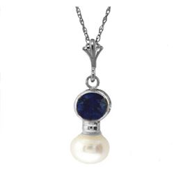 Genuine 2.48 ctw Sapphire & Pearl Necklace Jewelry 14KT White Gold - REF-20R4P