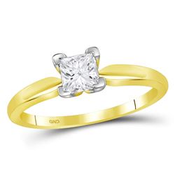 0.72 CTW Princess Diamond Solitaire Bridal Engagement Ring 14KT Yellow Gold - REF-206X2Y