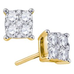 1.55 CTW Diamond Square Cluster Screwback Earrings 18KT Yellow Gold - REF-299K9W