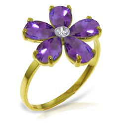 Genuine 2.22 ctw Amethyst & Diamond Ring Jewelry 14KT Yellow Gold - REF-35A9K