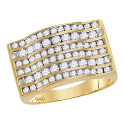 1.8 CTW Mens Diamond Rectangle Channel-set Cluster Domed Ring 10KT Yellow Gold - REF-126M2H