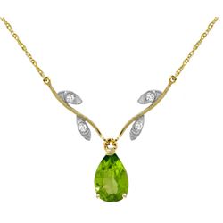 Genuine 1.52 ctw Peridot & Diamond Necklace Jewelry 14KT Yellow Gold - REF-30V7W