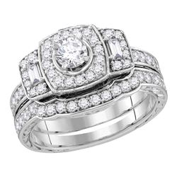 0.98 CTW Diamond Bridal Wedding Engagement Ring 14KT White Gold - REF-127X4Y