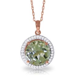 Genuine 5.2 ctw Green Amethyst & Diamond Necklace Jewelry 14KT Rose Gold - REF-70F6Z