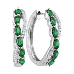 0.27 CTW Oval Natural Emerald Diamond Woven Hoop Earrings 14KT White Gold - REF-179N9F